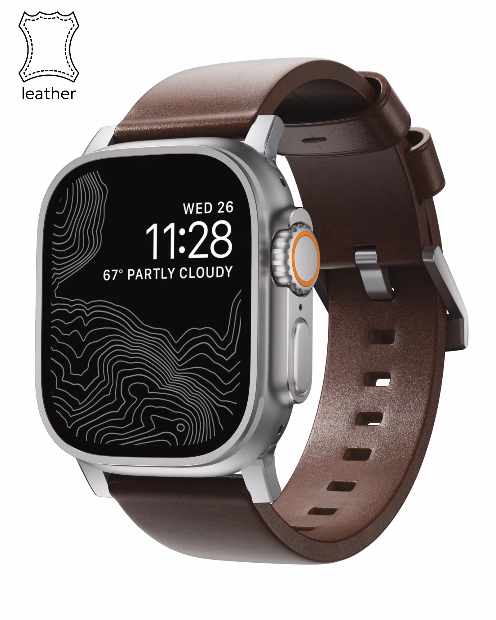Ремінець Nomad Modern Leather Band Silver Hardware Rustic Brown Horween 46mm/49mm (NM1A4RSM00)