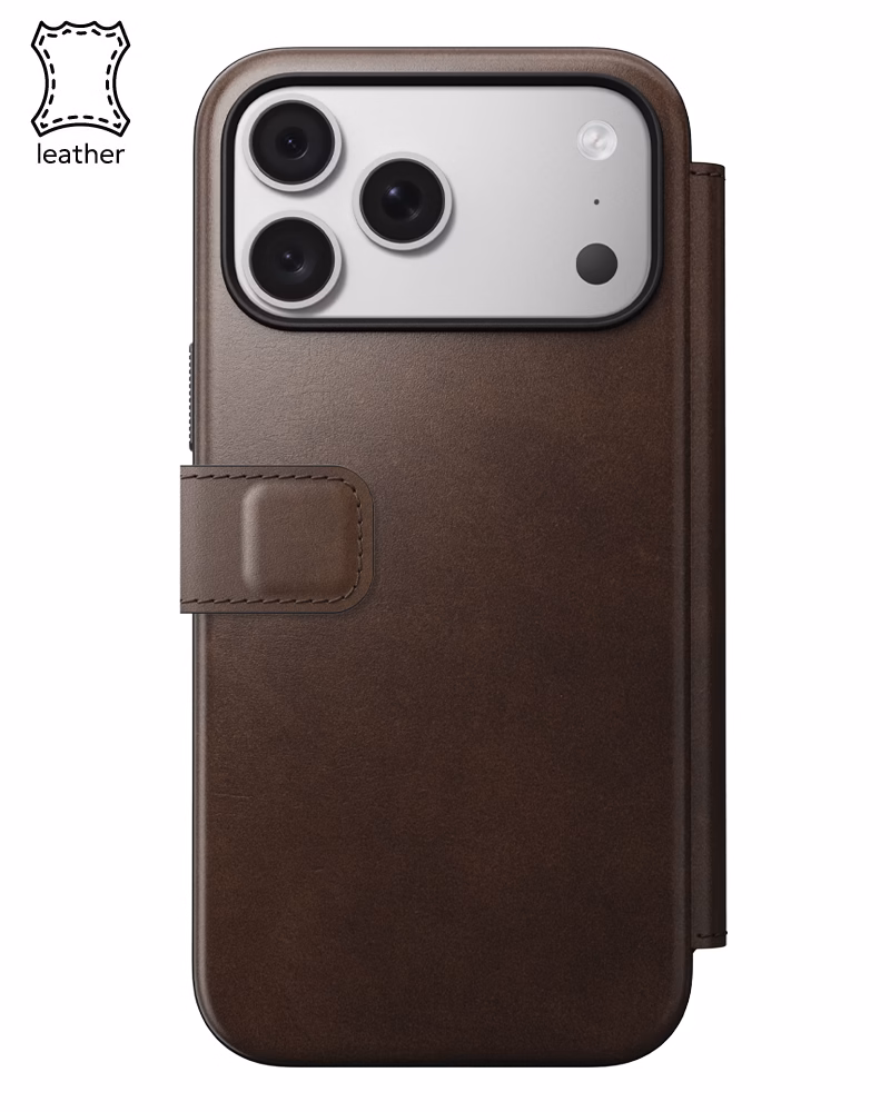 Шкіряний чохол-книжка Nomad Modern Horween для iPhone 18 Pro/17 Pro Rustic Brown