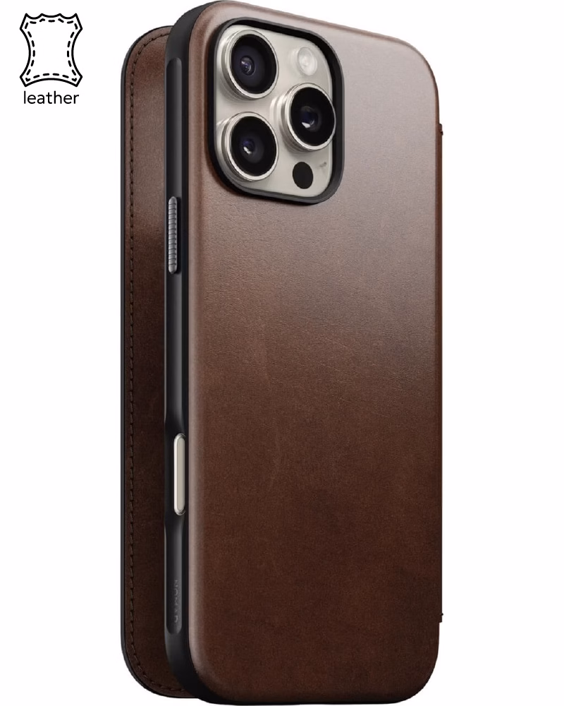 Чохол Nomad Modern Leather Folio Rustic Brown Horween for iPhone 16 Pro (NM01676485)
