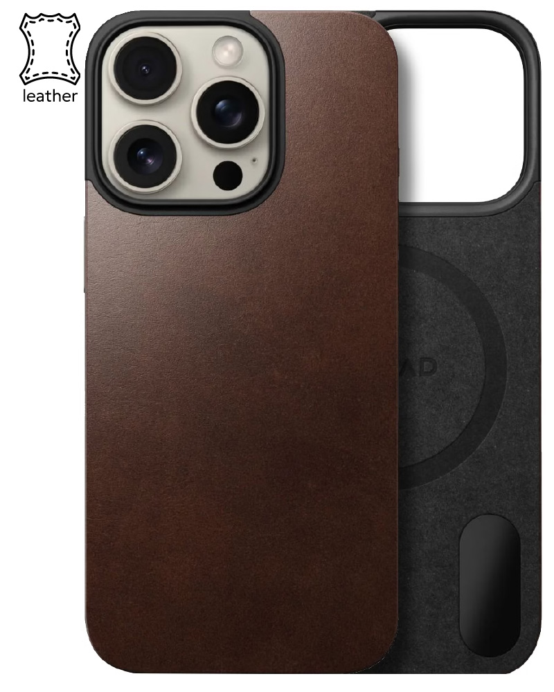 Nomad Magnetic Leather Rustic Brown Horween for iPhone 16 Pro Max