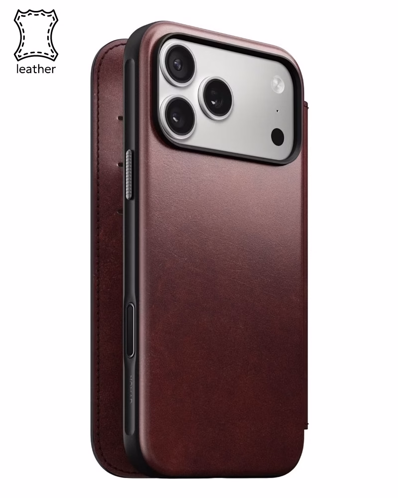 Шкіряний чохол-книжка Nomad Modern Folio Horween Burgundy для iPhone 17 Pro