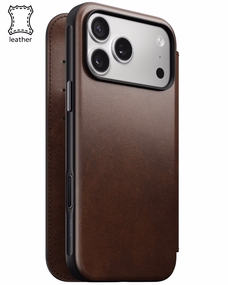 Шкіряний чохол-книжка Nomad Modern Folio Horween Rustic Brown для iPhone 17 Pro Max