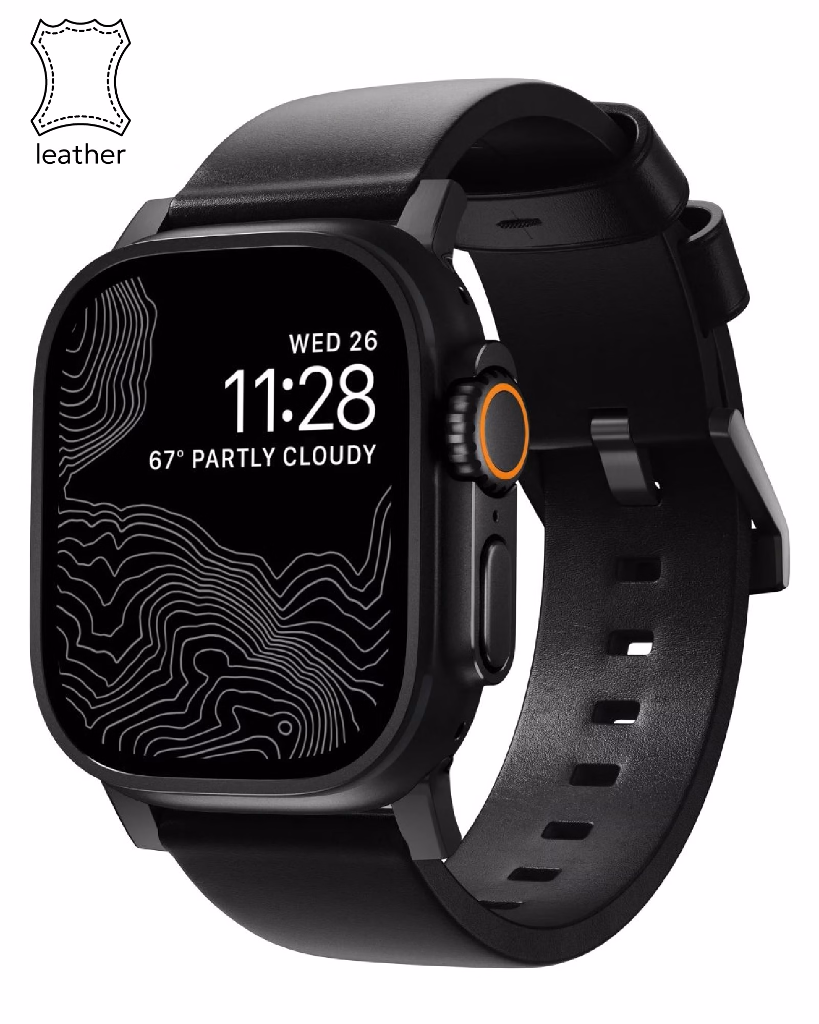 Ремінець Nomad Modern Leather Band Black Hardware Black Horween 46mm/49mm (NM1A41BM00)