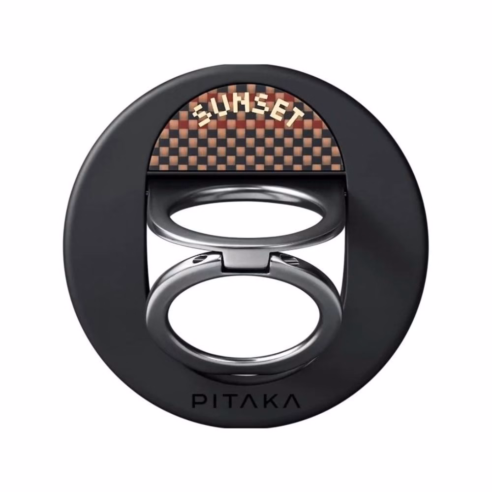 Магнітний тримач-кільце Pitaka Sunset MagSafe з фірмовою арамідною вставкою та металевою підставкою на білому тлі