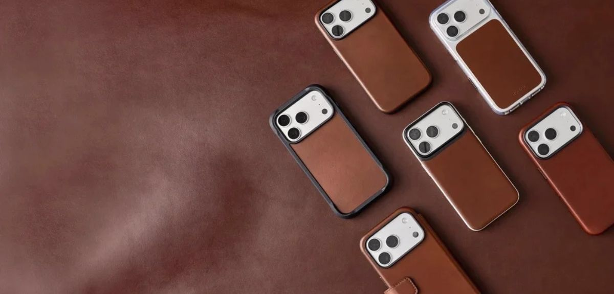 Шкіряні чохли Nomad для iPhone 18 Pro на тлі натуральної шкіри