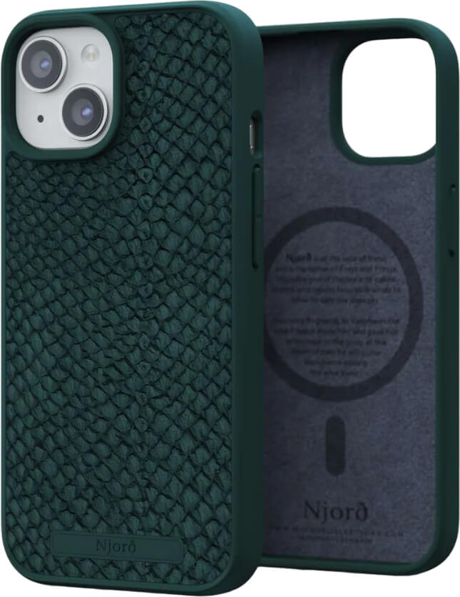 Чохол-накладка Njord Salmon Leather MagSafe Case Green для iPhone 15