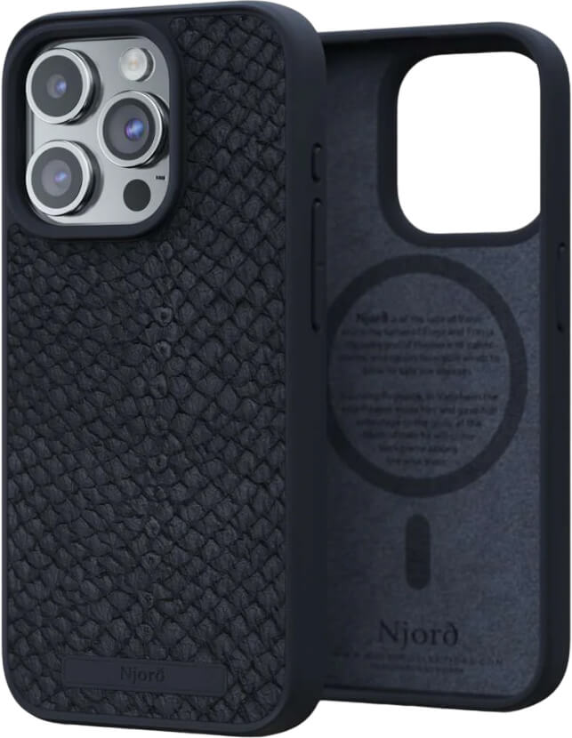 Чохол-накладка Njord Salmon Leather MagSafe Case Black для iPhone 15 Pro