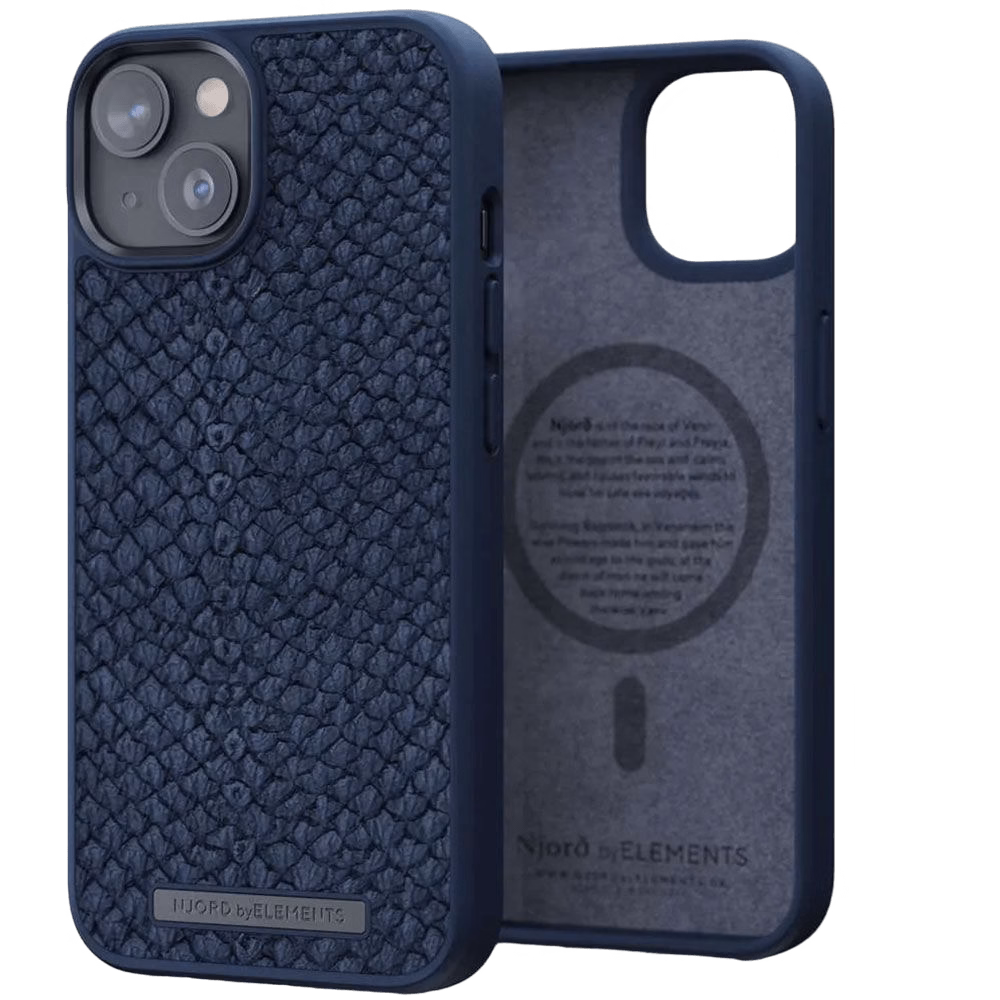 Чохол-накладка Njord Salmon Leather MagSafe Case Blue для iPhone 14