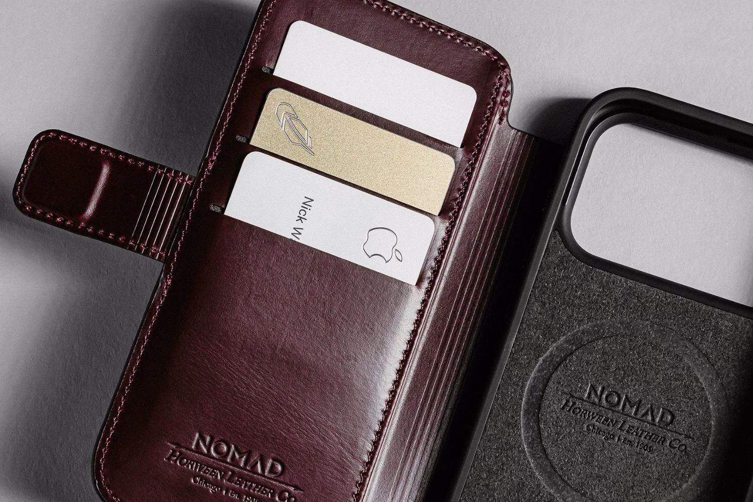Шкіряний чохол-книжка Nomad Modern Folio Horween Burgundy для iPhone 17 Pro Max - 3